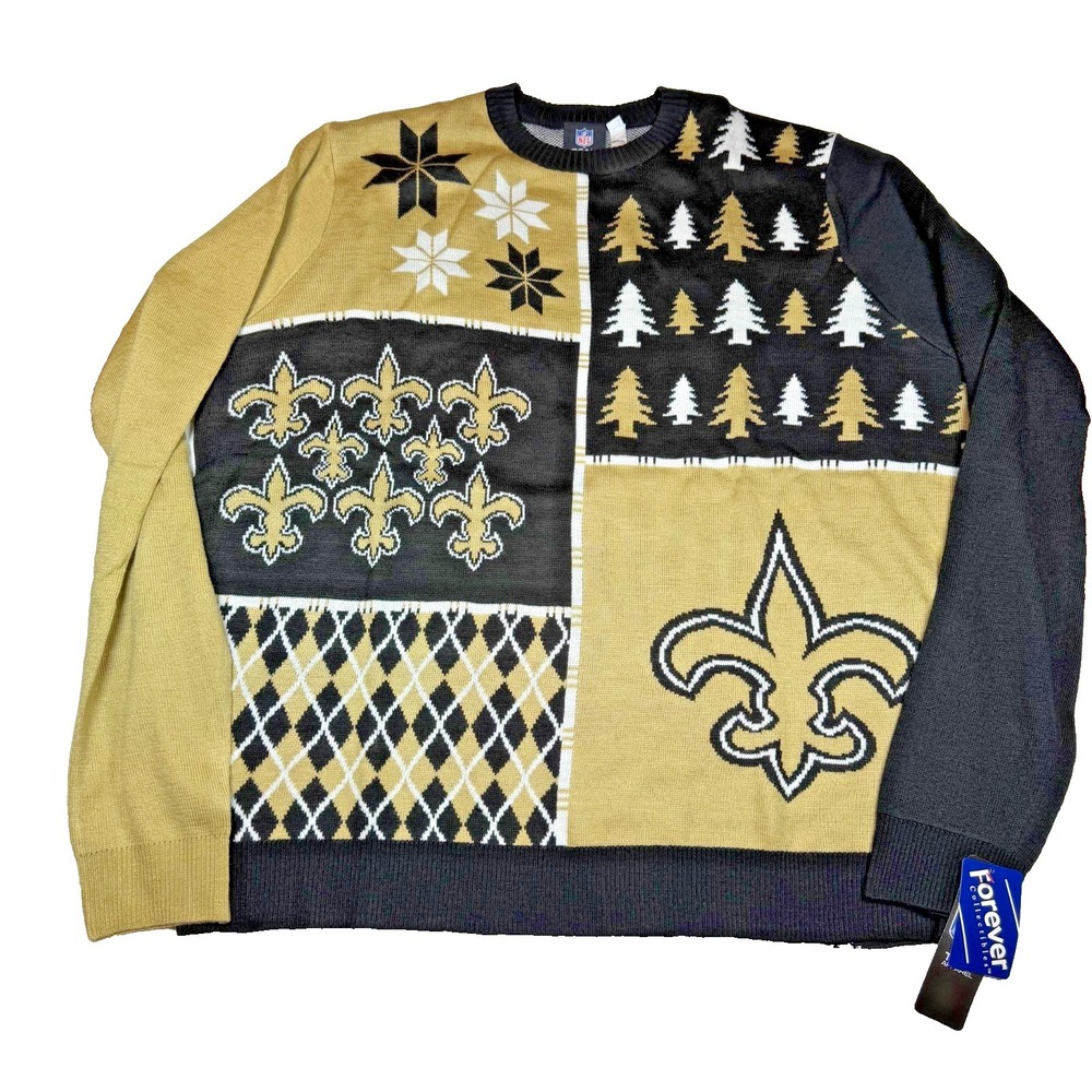 New Orleans Saints NFL Team Apparel Ugly Christmas Sweater Men's XXL NWT Black